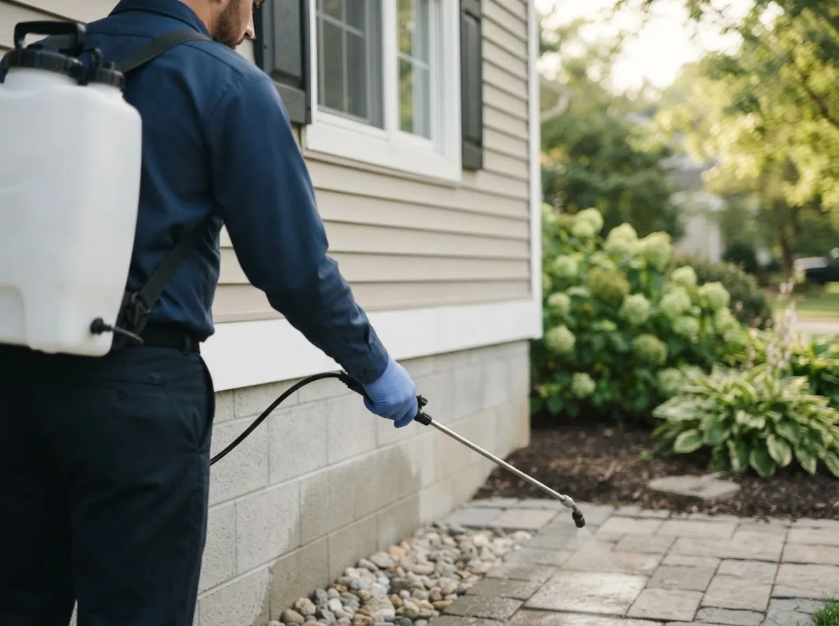 Pest control technician inspecting a home in New Boston, MI